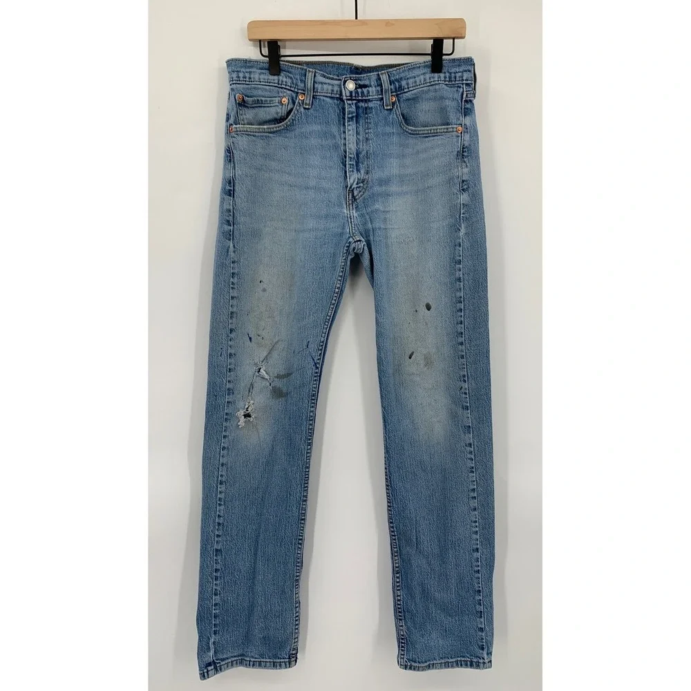 Levis‎ 505 Jeans Mens 32x34 Blue Distressed Paint Splatter Denim Pants